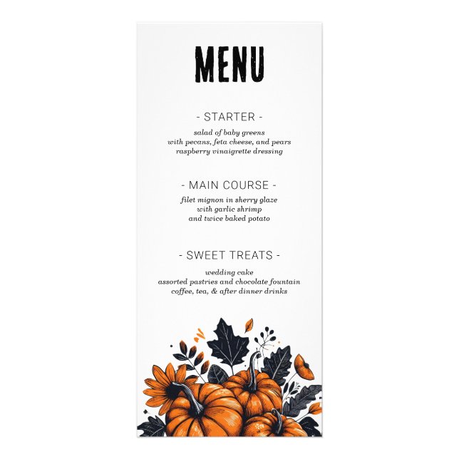 Bonito Menu de Casamento Pumpkins (Frente)