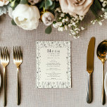 Bonito menu delicado de farinhas de casamentos de<br><div class="desc">Este delicado cardápio de casamento de flor silvestre apresenta uma elegante fronteira botânica vintage que enquadra a cozinha de sua celebração. A ilustração floral refinada cria uma atmosfera eterno e romântica, perfeita para casamentos de jardim, recepções ao ar livre ou celebrações clássicas de temas antigos. Um design muito pequeno, mas...</div>