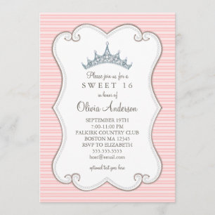 Bonito no doce cor-de-rosa convite da tiara de 16