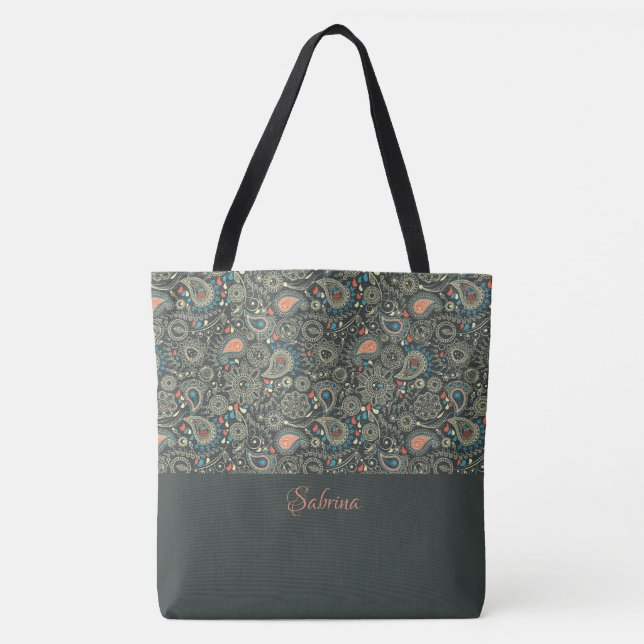 Bonito Paisley Monograma Tote Bag (Frente)
