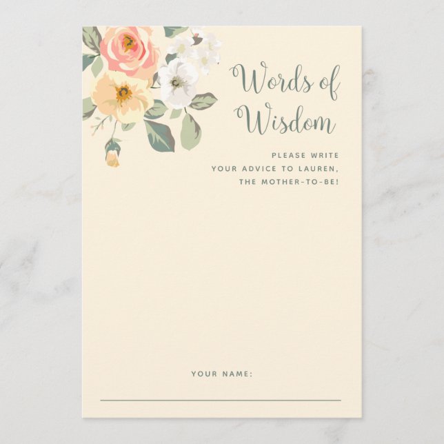 Bonito Peach Floral | Cartão de Chá de fraldas (Frente)