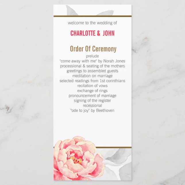 Bonito Peonies Modernos Programas de Casamentos Fl (Frente)