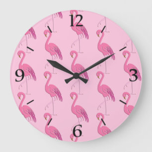 Bonito Pink Flamingo Patterno Grande Relógio