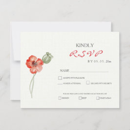 Bonito Red Poppies moderno cartão RSVP de casament