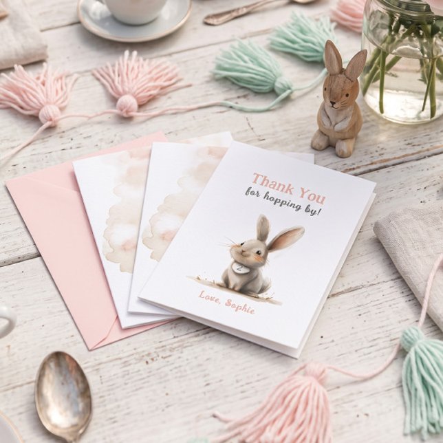 Bonito Rosa Bunny Aniversário Obrigado Cartões (Criador carregado)