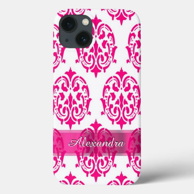 Bonito rosa quente e damasco branco personalizado (Verso)