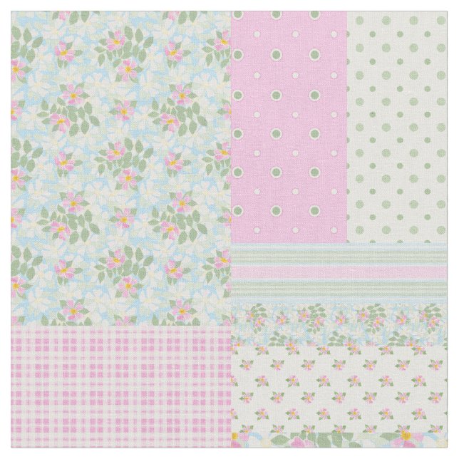 Bonito Rosy Posy Dog Rosas Faux Patchwork Tecido (Detalhe)