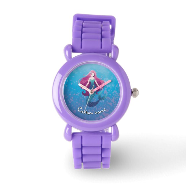 Bonito Sereia Personalizada Relógio para Meninas (Frente)