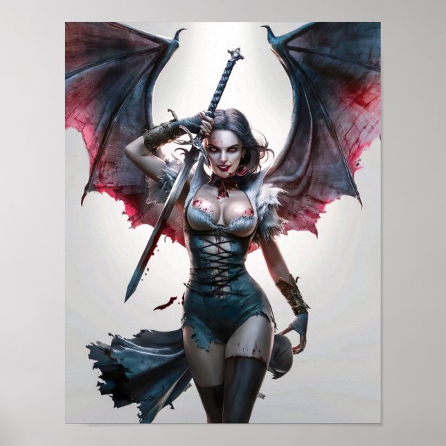 Bonito sexy Vampiro Guerreiro Poster de Arte (Frente)