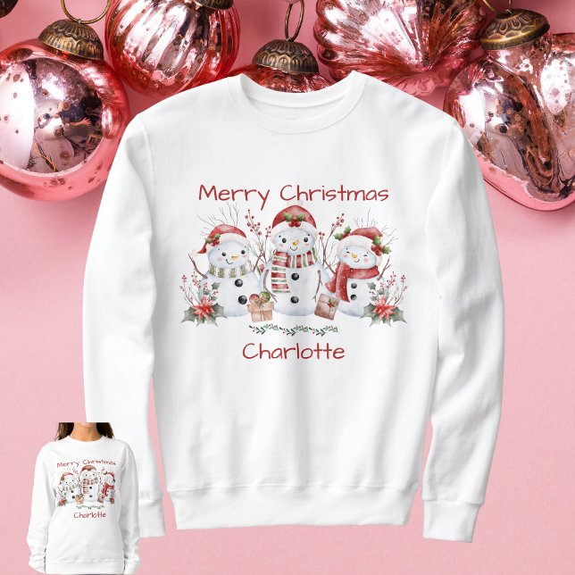Bonito Snowman Feliz Camisa de Natal com Nome (Cute Snowman Merry Christmas Shirt with Name)