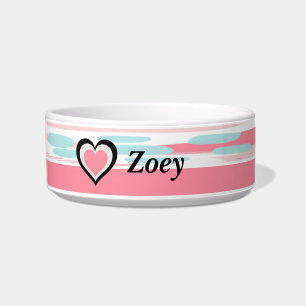 Bonito Tigela de Cão Cerâmico Rosa com Corações