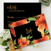 Bonito Watercolor Moody Orange Floral Weding RSVP