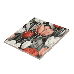Bonitos Azulejos De Cerâmica De Tulipas Florais Pa