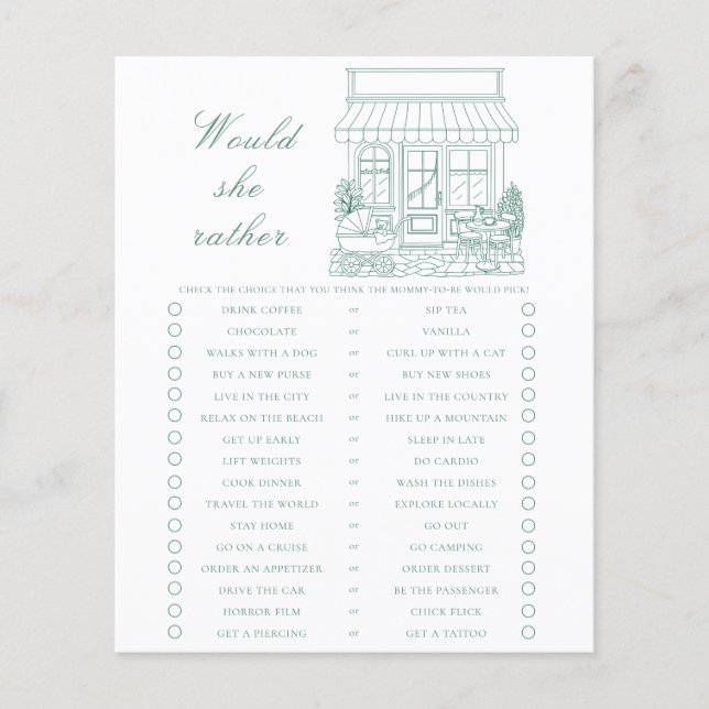 Bonjour Bebe Baby shower Would she rather (Frente)