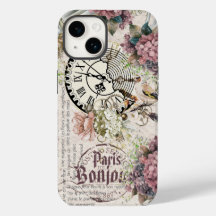 Bonjour Botanical french artwork Cute bird Grunge