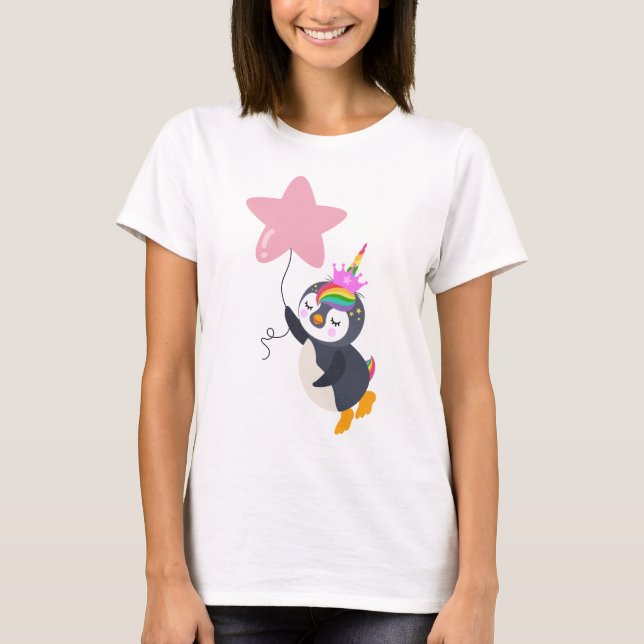 Bons sonhos pinguim unicórnio T-shirt (Frente)