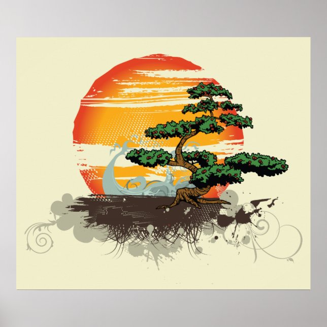Bonsai asiático e impressão poster (Frente)