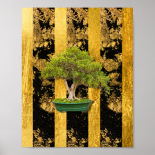 Bonsai Tree Dourada Black Wall Art Poster