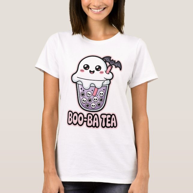 Boo-Ba Tea Funny Ghost Boba T-Shirt | Cute Kawaii (Frente)