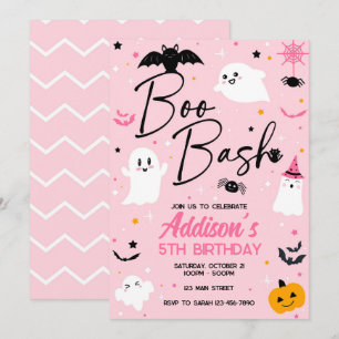 Boo Bash Pink Halloween Fantasma Convite Aniversár