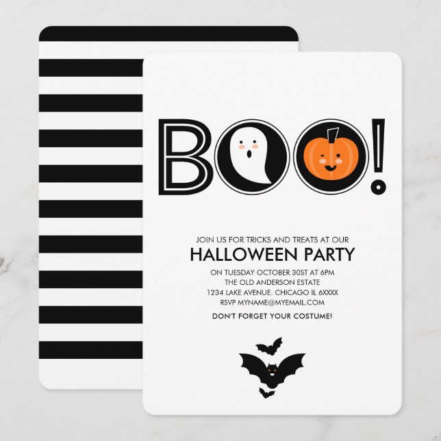 Boo! Convite para Festas de Halloween (Frente/Verso)
