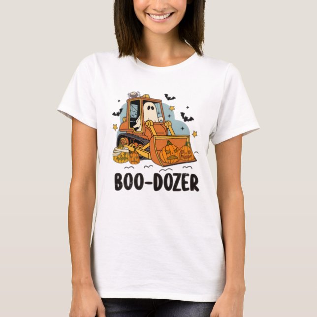 Boo-Dozer Halloween Ghost e Pumpkin T-Shirt (Frente)