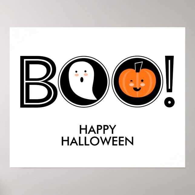 Boo! Feliz Poster de Halloween (Frente)