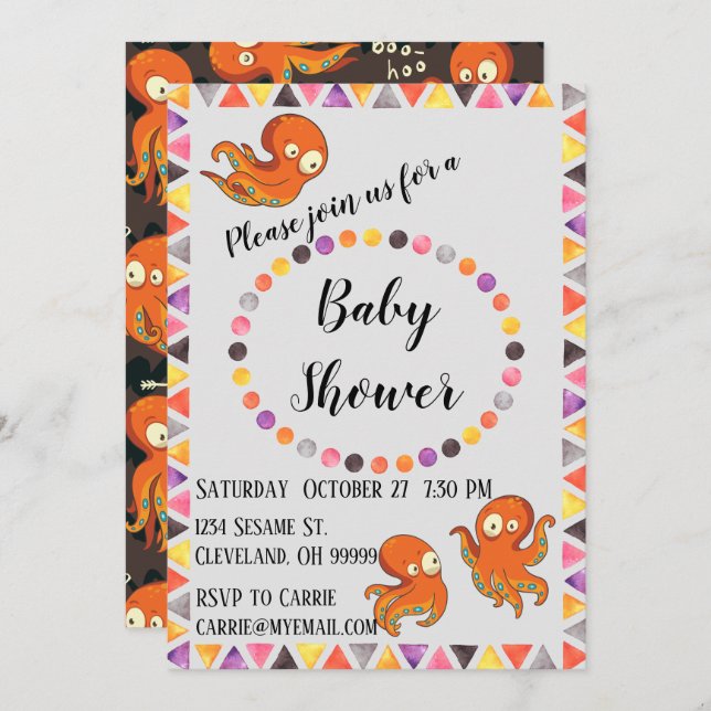 Boo Octopus Sob Convite Para Chás de fraldas Marít (Frente/Verso)