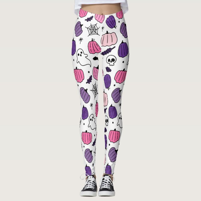 Boo Pumpkin Skull White Leggings  (Frente)