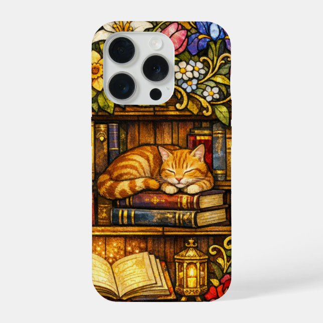 Book and Sleeping Cat Lovers Faux Stain Glass (Verso)