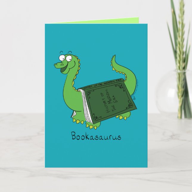 Bookasaurus - Cartão de Livro Dinossauro Engraçado (Frente)