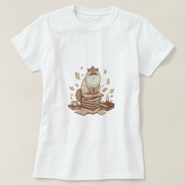 Bookish Cat Aesthetic T-Shirt (Frente do Design)