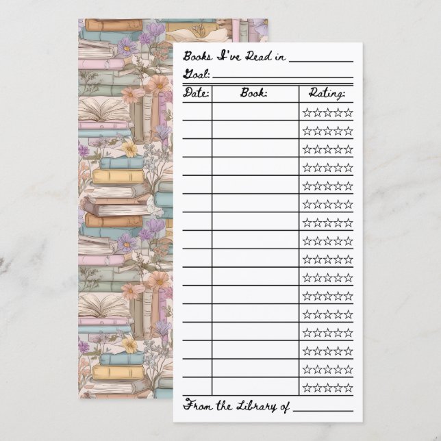 Bookish Reading List Tracker Flat Card (Frente/Verso)