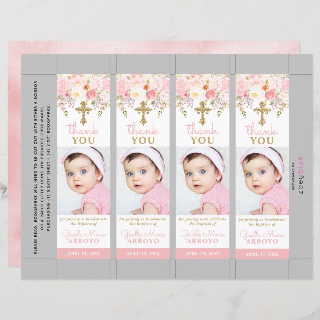 Bookmark de Foto Batismo de rosa Garden Girl (Frente/Verso)
