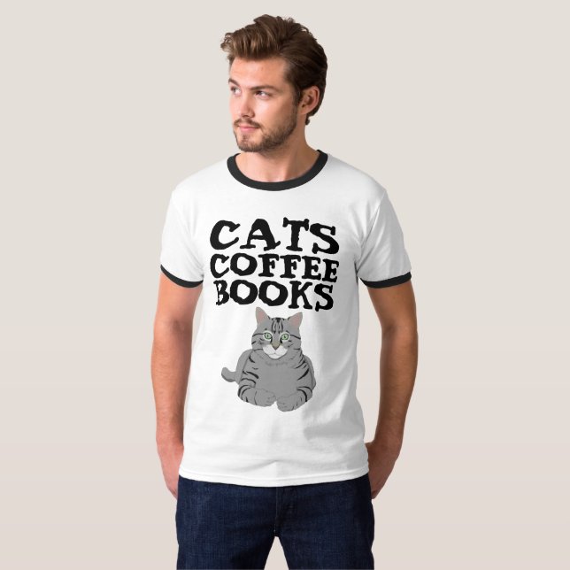 BOOKS DE CAFÉ DE GATOS T-shirts (Frente Completa)