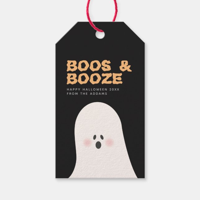 Boos e Booze a Etiqueta Ghost Ghost Cute Halloween (Frente)