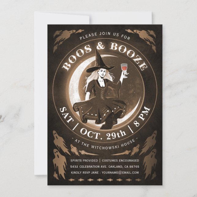 Boos e Booze Convites de Halloween (Frente)