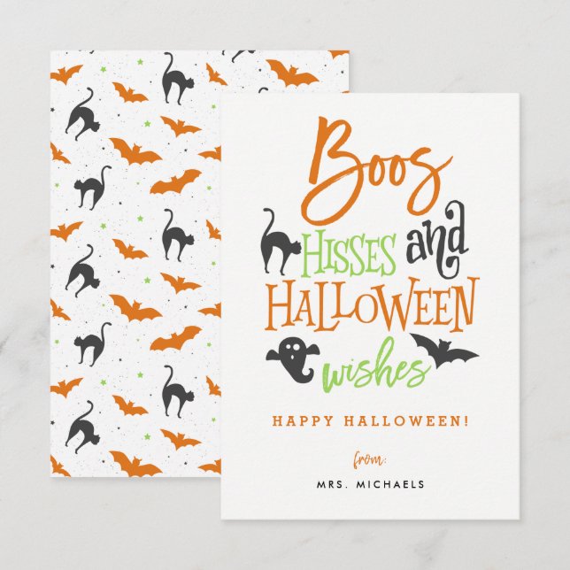 Boos Hisses e Cartões de Halloween (Frente/Verso)
