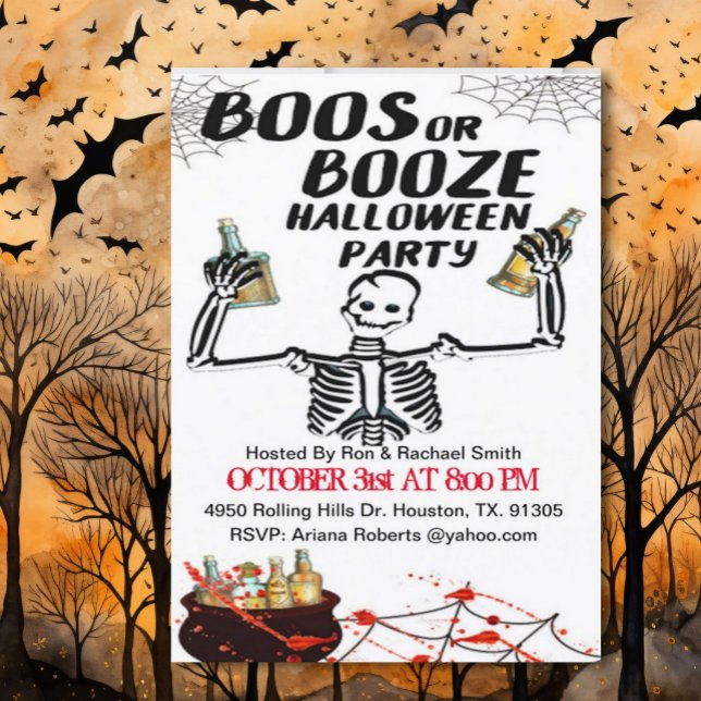 Boos Ou Booze Convite De Halloween De Esqueleto (Criador carregado)