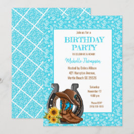 Boots Bandana Sunflower Birthday Convite