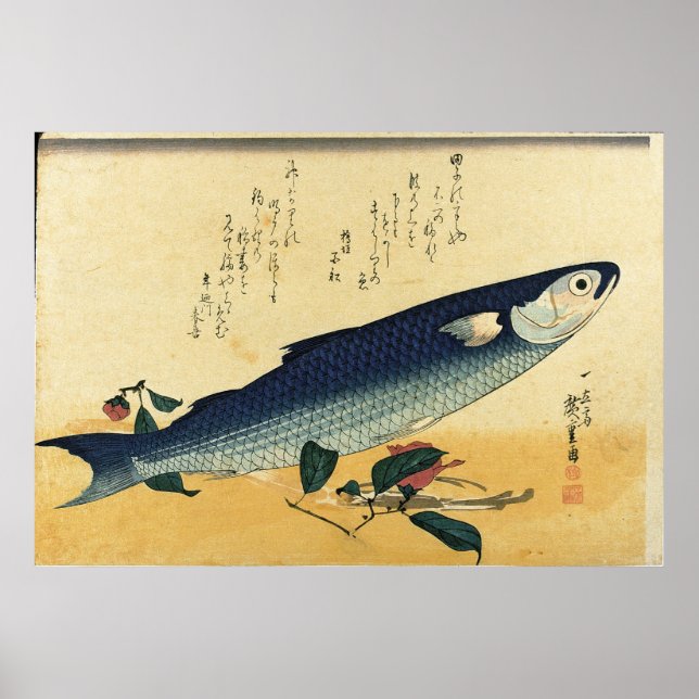 Bora (Cinza) Hiroshige's Japan Fish Impressão (Frente)