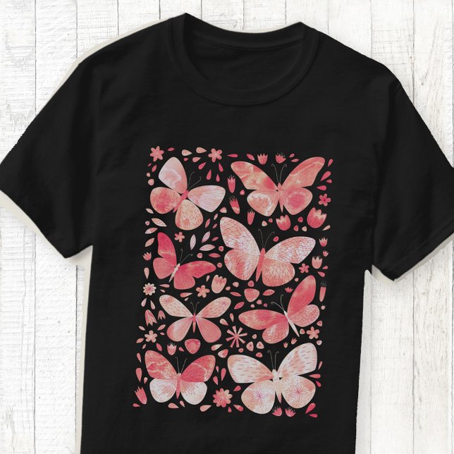 Borboleta Aquarela Blush T-Shirt Rosa Rosa (Blush pink watercolor butterfly art T-shirt)