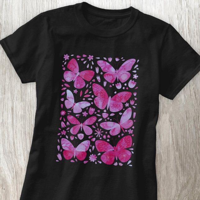 Borboleta Aquarela Magenta Rosa T-Shirt (Magenta pink watercolor butterfly art t-shirt)