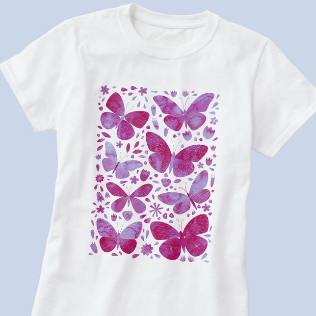 Borboleta Aquarela Magenta Rosa T-Shirt (Magenta hot pink watercolor butterfly t-shirt)