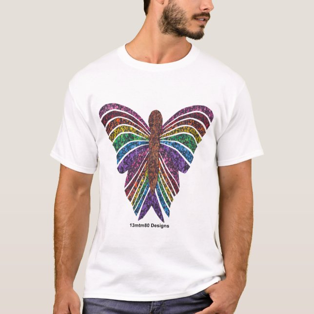 Borboleta Arco-íris (branca) - Camiseta Leve Mascu (Frente)