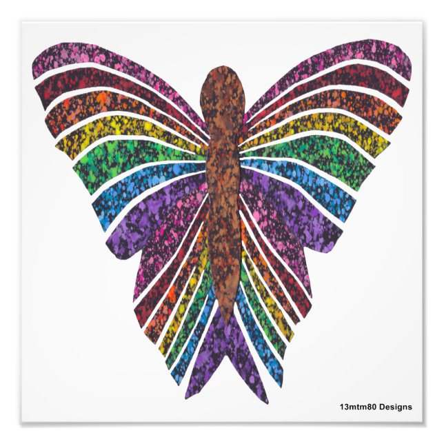 Borboleta Arco-íris (branca) - Impressão de Foto (Frente)
