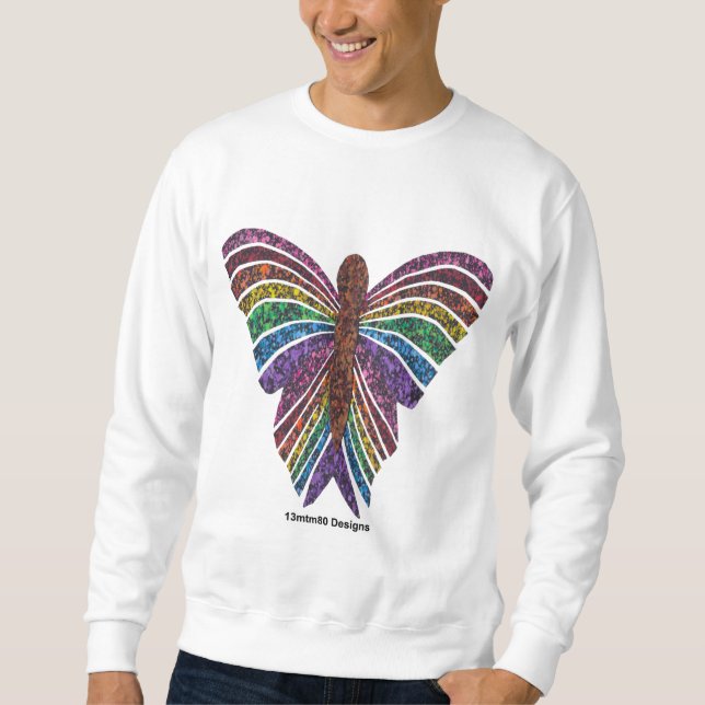 Borboleta Arco-íris (branca) - Suéter Masculino (Frente)