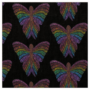 Borboleta Arco-íris (preta) - Tecido de Linho Natu