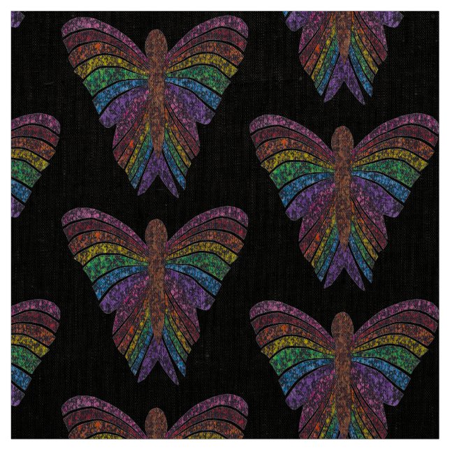 Borboleta Arco-íris (preta) - Tecido de Linho Natu (Modelo)