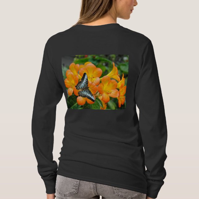 Borboleta azul com T-Shirt Rhododendron tropical (Verso)